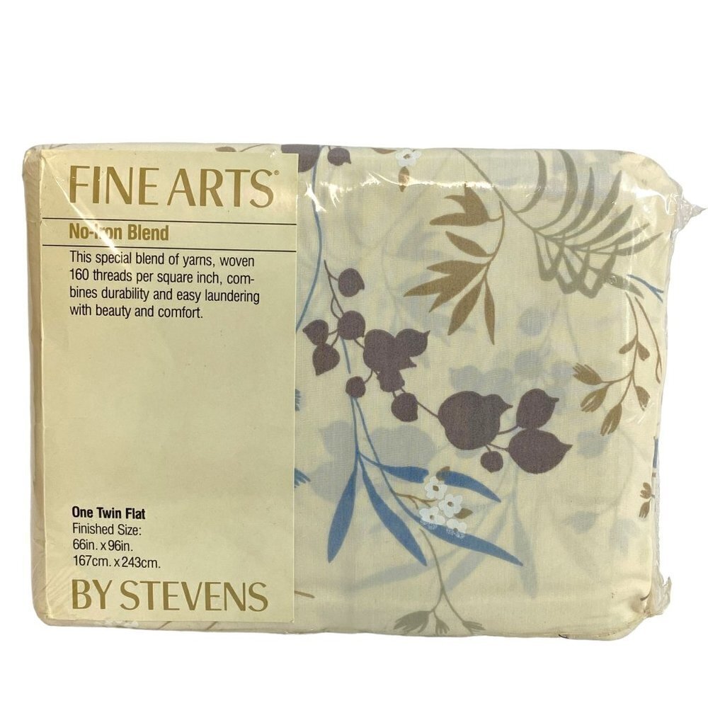 Twin Flat Sheet Fine Arts by Stevens Yellow Beige Floral New Old Stock No Iron B